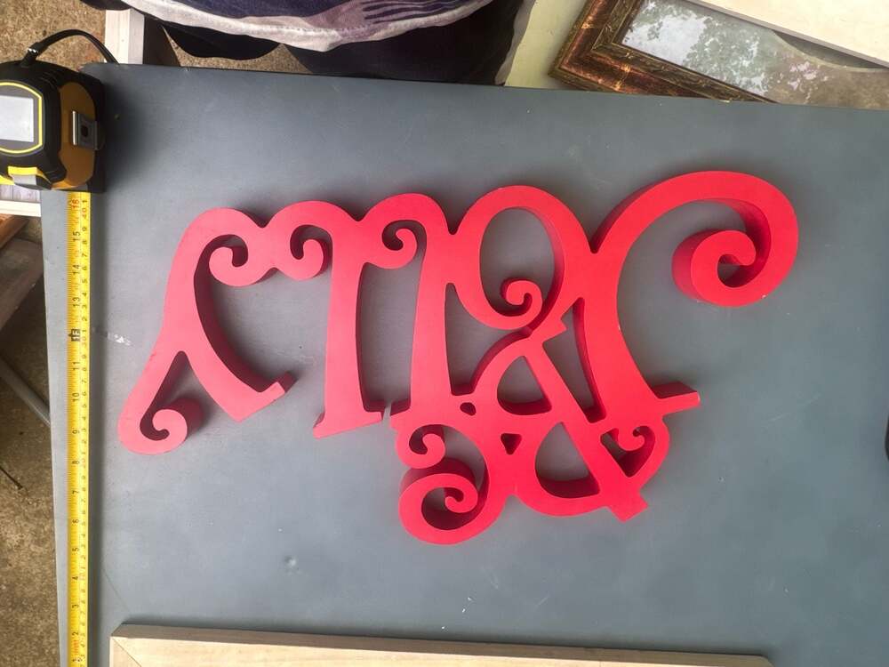 Red "JOY" Script Decorative Wood Sign Christmas Holiday Decor 16"